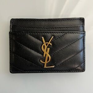 YVES SAINT LAURENT BLACK LEATHER CARD WALLET